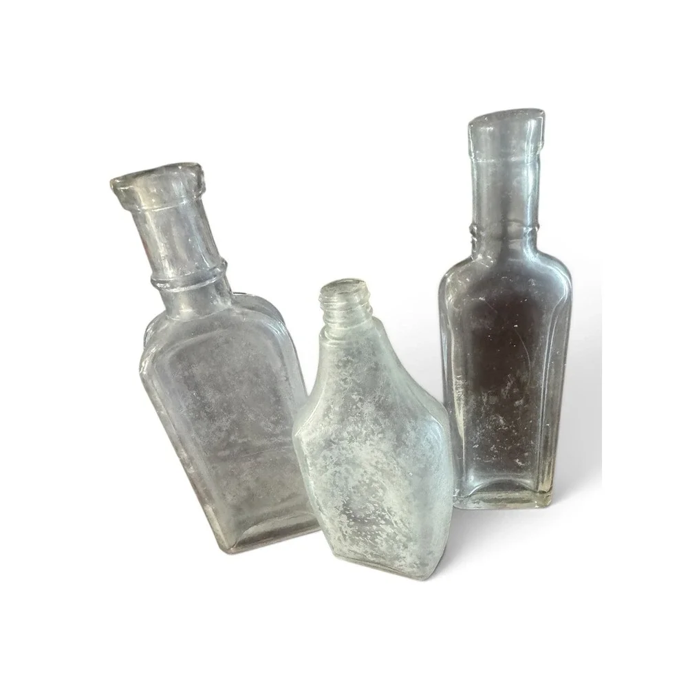 Antique VTG Apothecary Clear Glass Bottle Trio Hazel Atlas Lot set of 3 decor